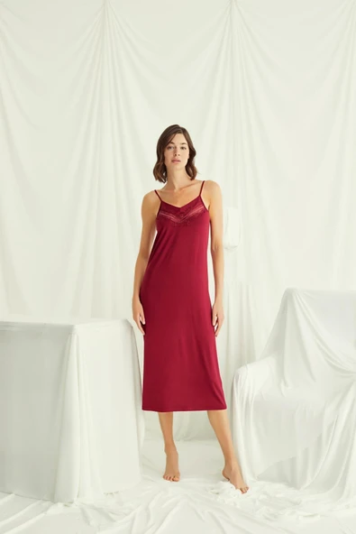 Dekolteli Yakası ve Kolu Dantelli Sabahlık Takımı - 9