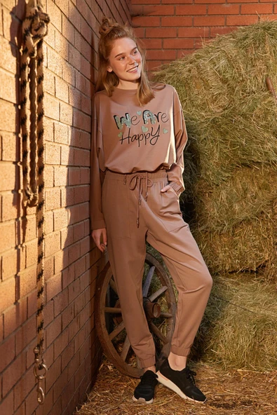 Yazı Baskılı "We Are Happy" Pijama Takımı - 4