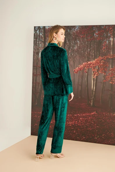 Kruvaze Yaka Kadife Pijama Takımı - 6