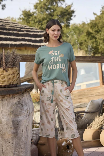 Desenli ve Baskılı "See the World" Kapri Takımı - 2