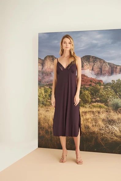 Etnik Desenli Dantelli ve Dekolteli Sabahlık Takımı - 6