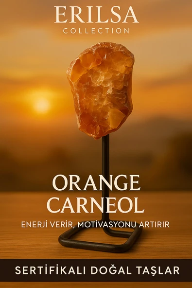 Sertifikalı Doğal Ham Turuncu Karnelyan Akik Taşı Standlı Obje – Yaşam Enerjisini Artırır ürün görseli