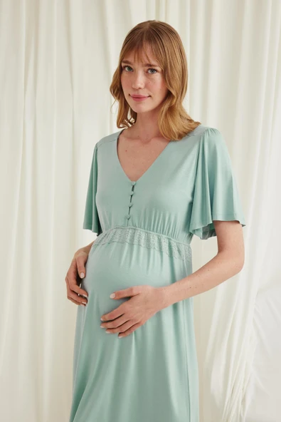 Dantelli Önü Düğmeli Hamile Lohusa Gecelik - Resim 5