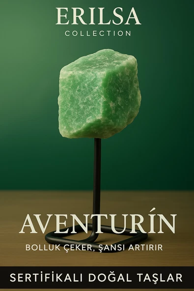 Sertifikalı Doğal Ham Aventurin Taşı Standlı Obje – Şans, Bolluk ve Duygusal Huzur Taşı ürün görseli