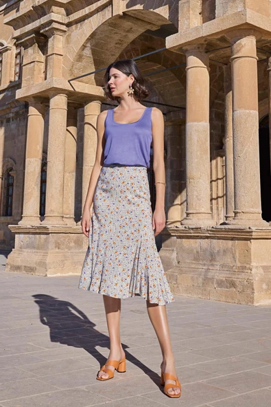 Çiçek Desenli Kalın Askılı Etek Takımı - Resim 2