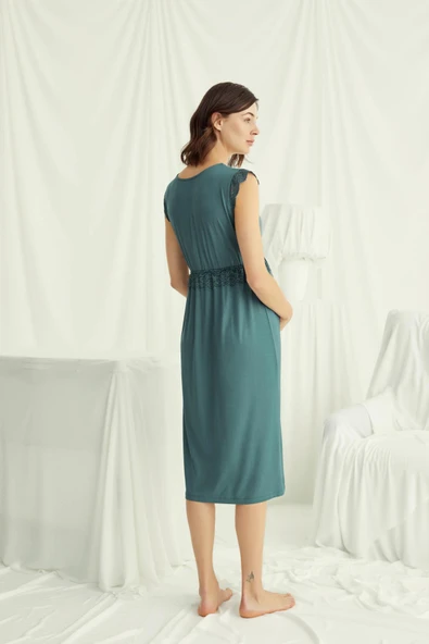 Önü Düğmeli Dantelli Hamile Lohusa Gecelik - Resim 4