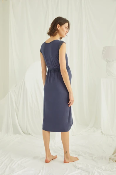 Dantelli Önü Düğmeli Hamile Lohusa Gecelik - Resim 5