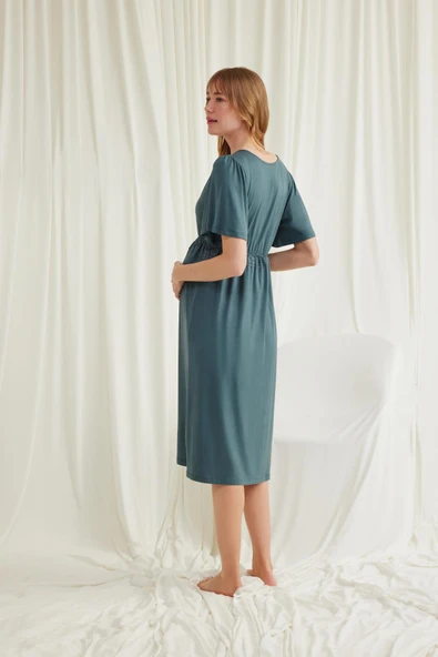 Dantelli Önü Düğmeli Hamile Lohusa Gecelik - Resim 5