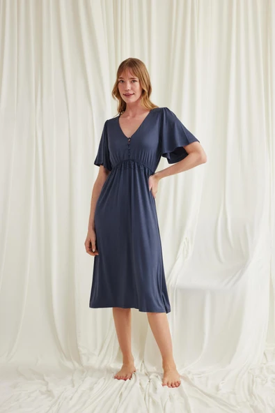 Dantelli Önü Düğmeli Hamile Lohusa Gecelik - Resim 7