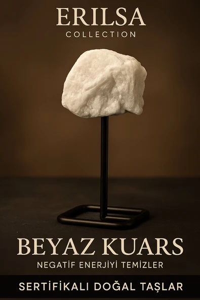 Sertifikalı Doğal Ham Beyaz Kuvars Taşı Standlı Obje – Arınma, Netlik ve Enerji Temizliği Taşı ürün görseli