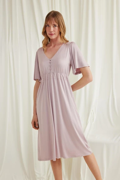 Dantelli Önü Düğmeli Hamile Lohusa Gecelik - Resim 7