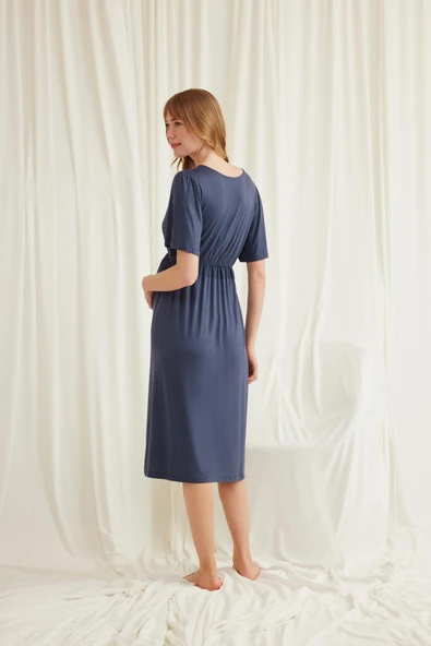 Dantelli Önü Düğmeli Hamile Lohusa Gecelik - Resim 6