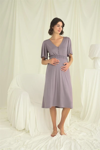 Dantelli Önü Düğmeli Hamile Lohusa Gecelik - Resim 5