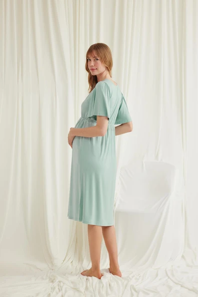 Dantelli Önü Düğmeli Hamile Lohusa Gecelik - Resim 6