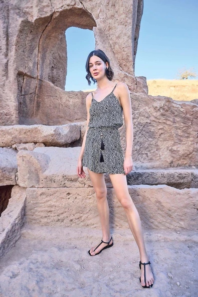 Etnik Desenli Bağcık Detaylı Tulum - 2