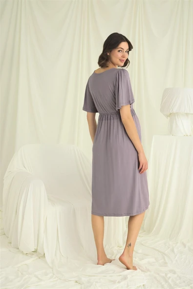 Dantelli Önü Düğmeli Hamile Lohusa Gecelik - Resim 6