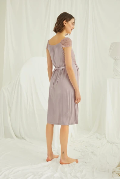 Dantelli Önü Düğmeli Hamile Lohusa Gecelik - Resim 4