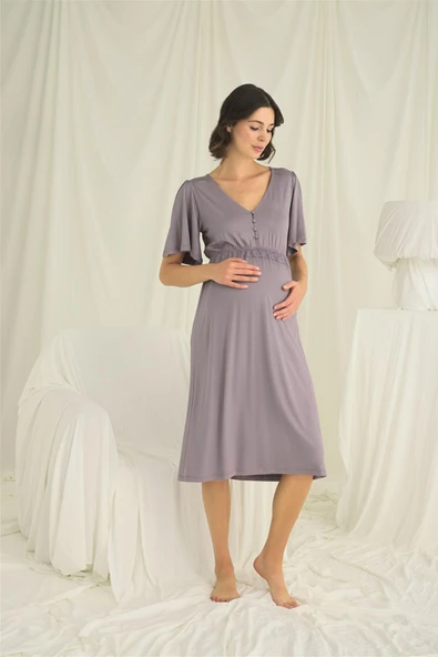 Dantelli Önü Düğmeli Hamile Lohusa Gecelik - Resim 2