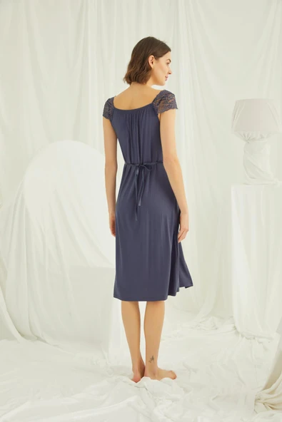 Dantelli Önü Düğmeli Hamile Lohusa Gecelik - Resim 4