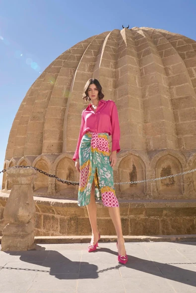 Çiçek Yaprak ve Etnik* Desenli Saten Etek Takımı - 8