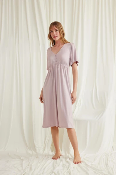 Dantelli Önü Düğmeli Hamile Lohusa Gecelik - Resim 5