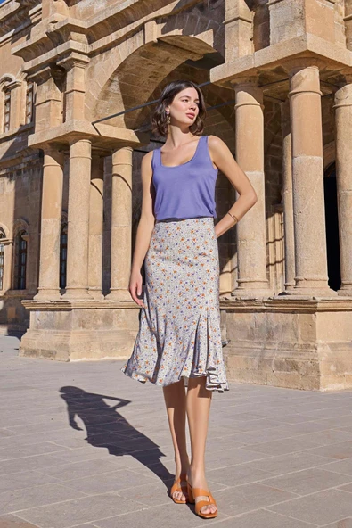 Çiçek Desenli Kalın Askılı Etek Takımı - Resim 4