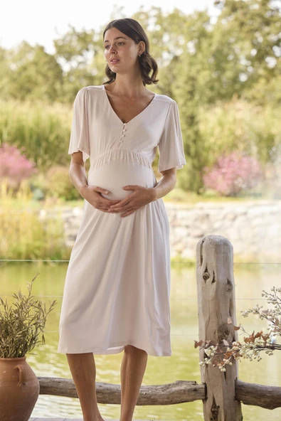 Dantelli Önü Düğmeli Hamile Lohusa Gecelik ürün görseli