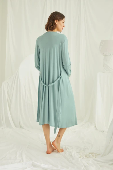 Dantelli Önü Düğmeli Hamile Lohusa Sabahlık Takımı - 4