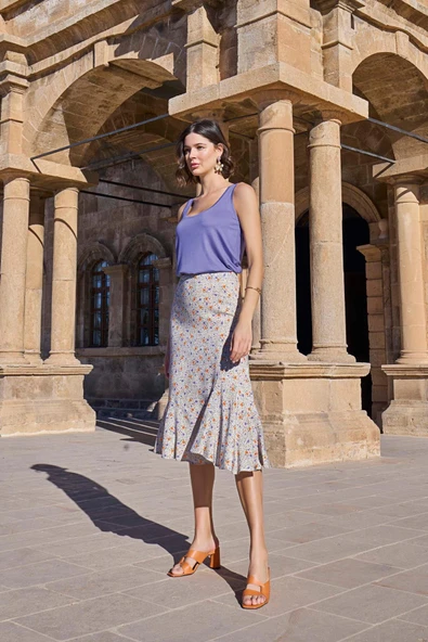 Çiçek Desenli Kalın Askılı Etek Takımı - Resim 6