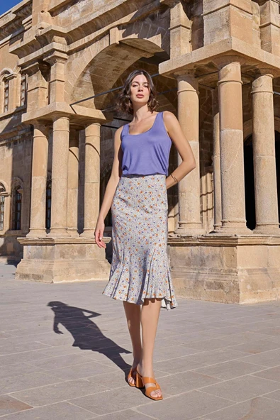 Çiçek Desenli Kalın Askılı Etek Takımı - Resim 5