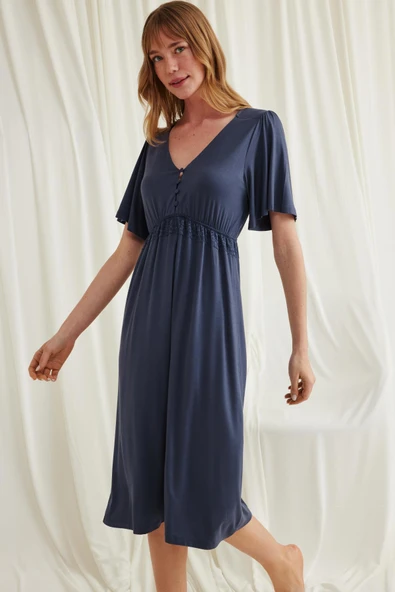 Dantelli Önü Düğmeli Hamile Lohusa Gecelik - Resim 8