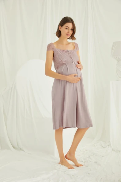 Dantelli Önü Düğmeli Hamile Lohusa Gecelik ürün görseli