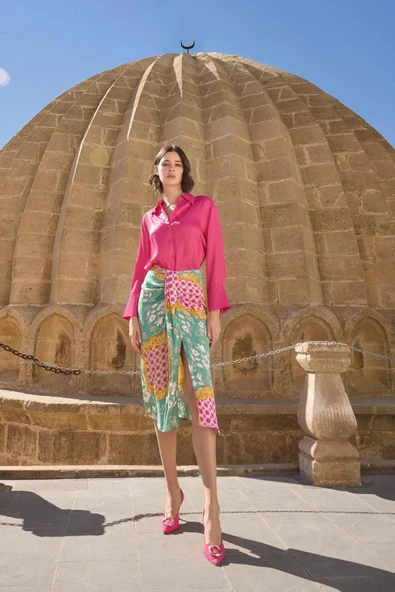 Çiçek Yaprak ve Etnik* Desenli Saten Etek Takımı - 4