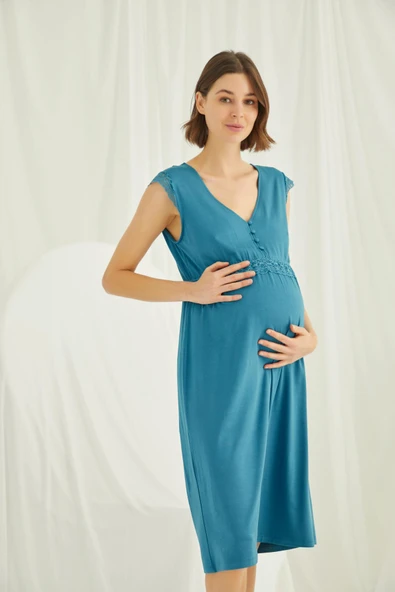 Önü Düğmeli Dantelli Hamile Lohusa Gecelik - 2