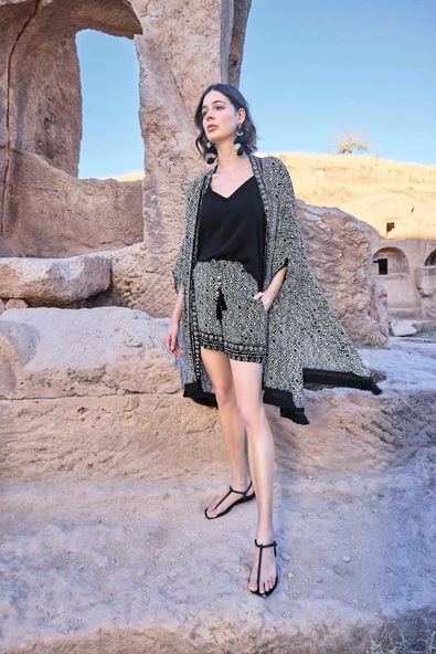 Etnik Desenli 3'lü Alt Üst Takım - 5