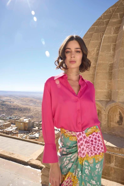 Çiçek Yaprak ve Etnik* Desenli Saten Etek Takımı - 7