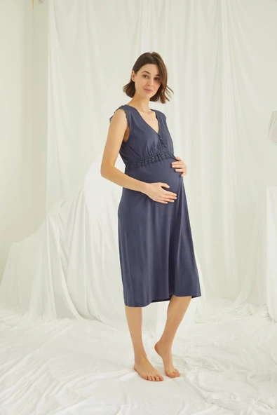 Dantelli Önü Düğmeli Hamile Lohusa Gecelik ürün görseli