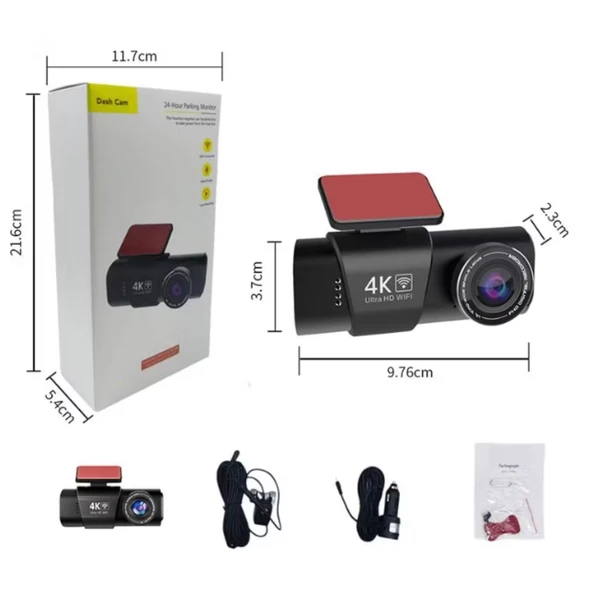 L308 WİFİ 4K Araç içi Güvenlik Kamerası + Park Modu Kablosu Çift Kamera Kayıt Cihazı GPS Gece Görüşü - 10