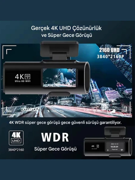 L308 WİFİ 4K Araç içi Güvenlik Kamerası + Park Modu Kablosu Çift Kamera Kayıt Cihazı GPS Gece Görüşü - 9
