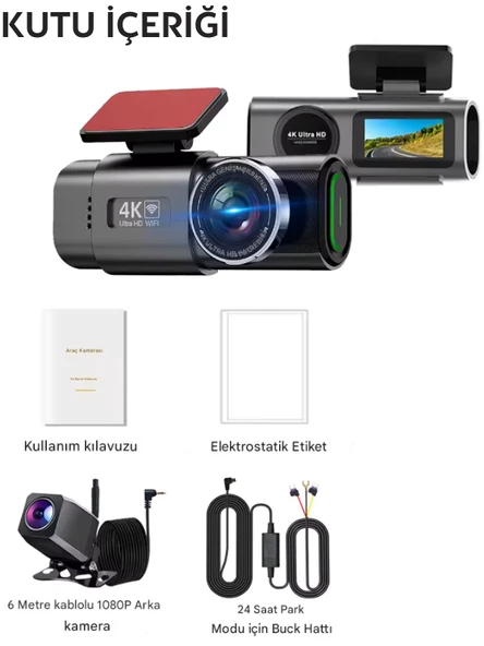 L308 WİFİ 4K Araç içi Güvenlik Kamerası + Park Modu Kablosu Çift Kamera Kayıt Cihazı GPS Gece Görüşü - 5