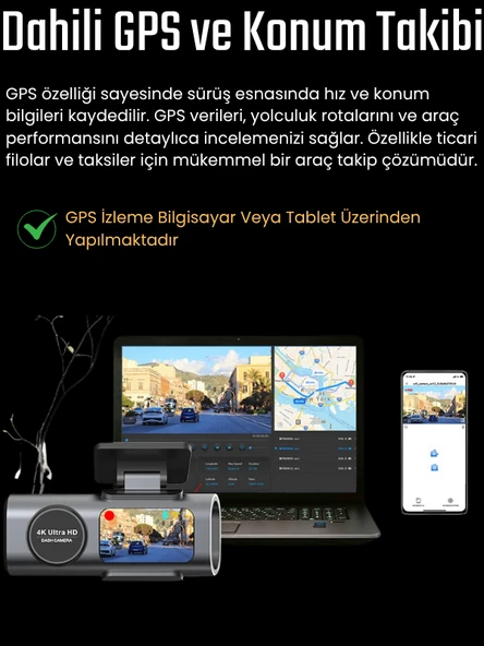 L308 WİFİ 4K Araç içi Güvenlik Kamerası + Park Modu Kablosu Çift Kamera Kayıt Cihazı GPS Gece Görüşü - 2