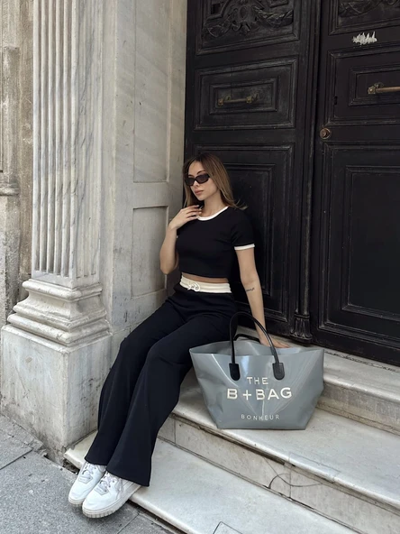 Crop pantolon biyeli takım siyah - 3