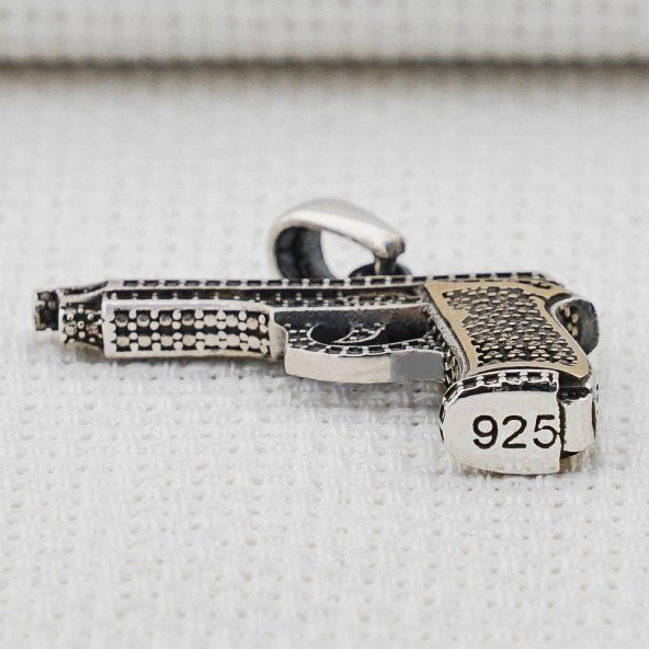 Tabanca Tasarımlı 925 Ayar Gümüş Kolye Ucu - 3