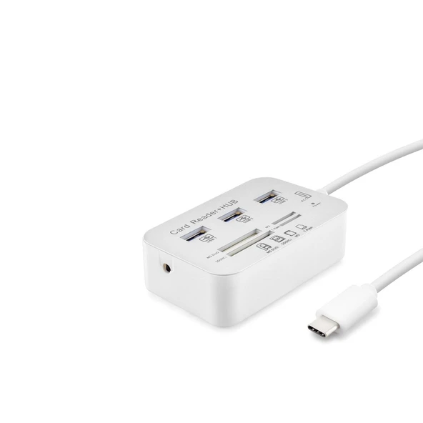 Type-C Hub Combo 3*Usb3.0 + Ms + Sd + M2 + Tf 20Cm Beyaz HDX7029 ürün görseli 1
