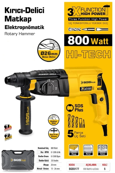 SGS PROFESYONEL KIRICI-DELİCİ MATKAP 800 Watt 26 MM 3KG - 2