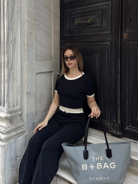 Crop pantolon biyeli takım siyah - 6