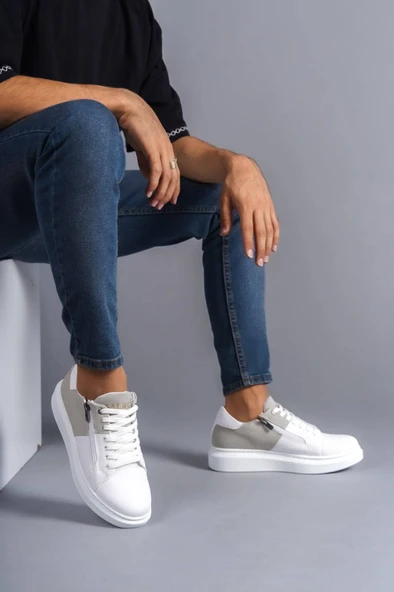 Bağcıklı ve Fermuarlı Cilt Süet Erkek Günlük Sneaker Ayakkabı