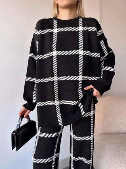 Ekoseli triko takım siyahbeyaz - 4