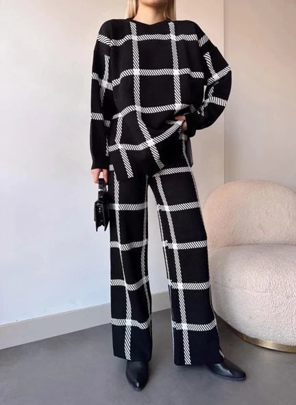 Ekoseli triko takım siyahbeyaz - 3