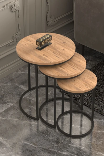 Orta Sehpa Tekli Ve 3'Lü C Zigon Sehpa Kombin Set Ceviz - 3